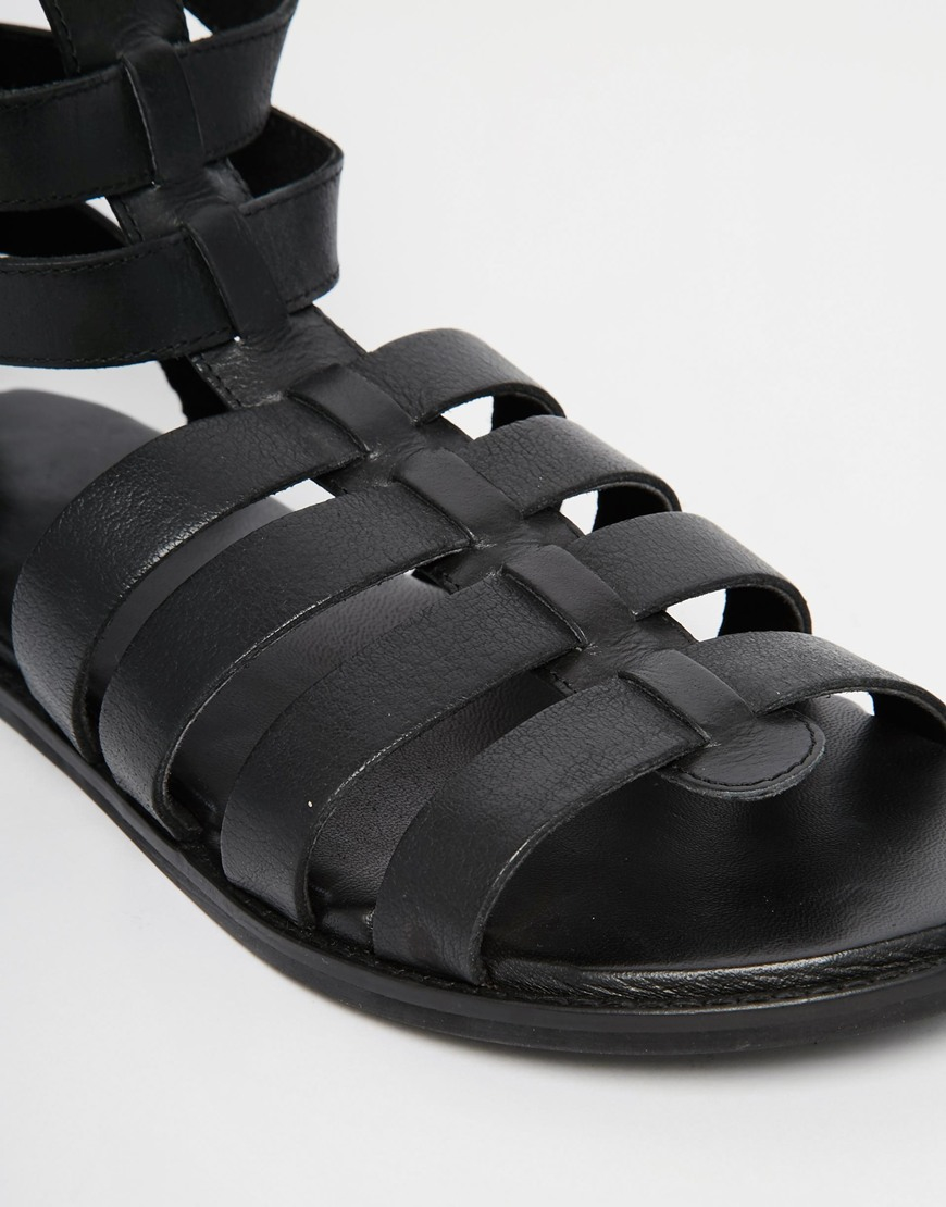 Lyst - Asos Gladiator Sandals In Black Leather With Buckles in Black ...