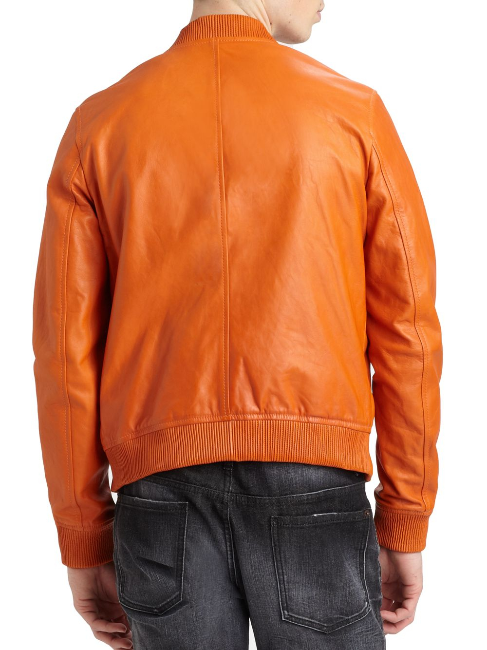 Lyst - Dsquared² Leather Bomber Jacket in Orange for Men