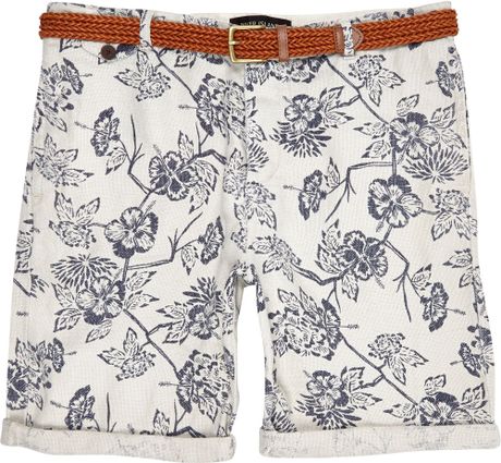River Island Ecru Floral Print Turn Up Shorts in Floral for Men | Lyst