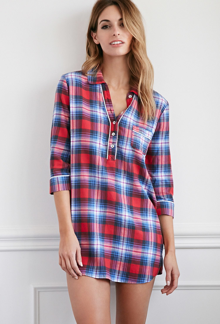 Lyst Forever 21 Plaid Pj Shirt  Dress  in Red