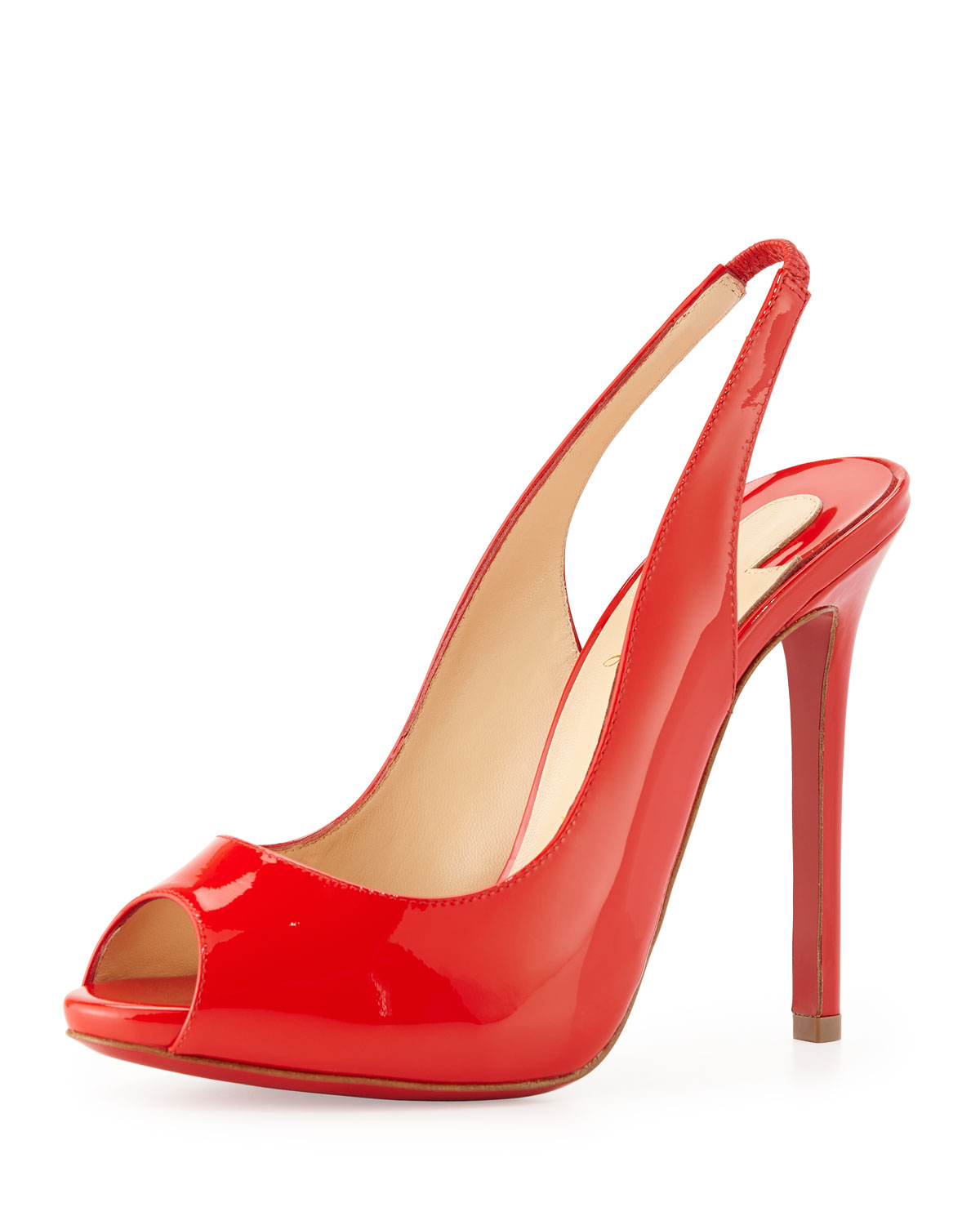 Christian louboutin Flo Sling Patent Peeptoe Red Sole Pump Red in ...  