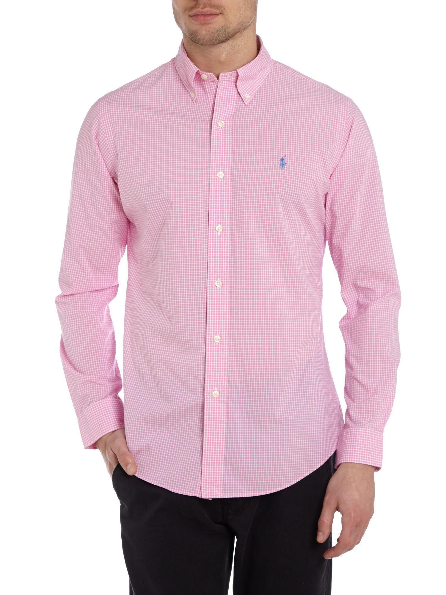 Polo ralph lauren Long Sleeve Mini Gingham Check Shirt in Pink for Men ...