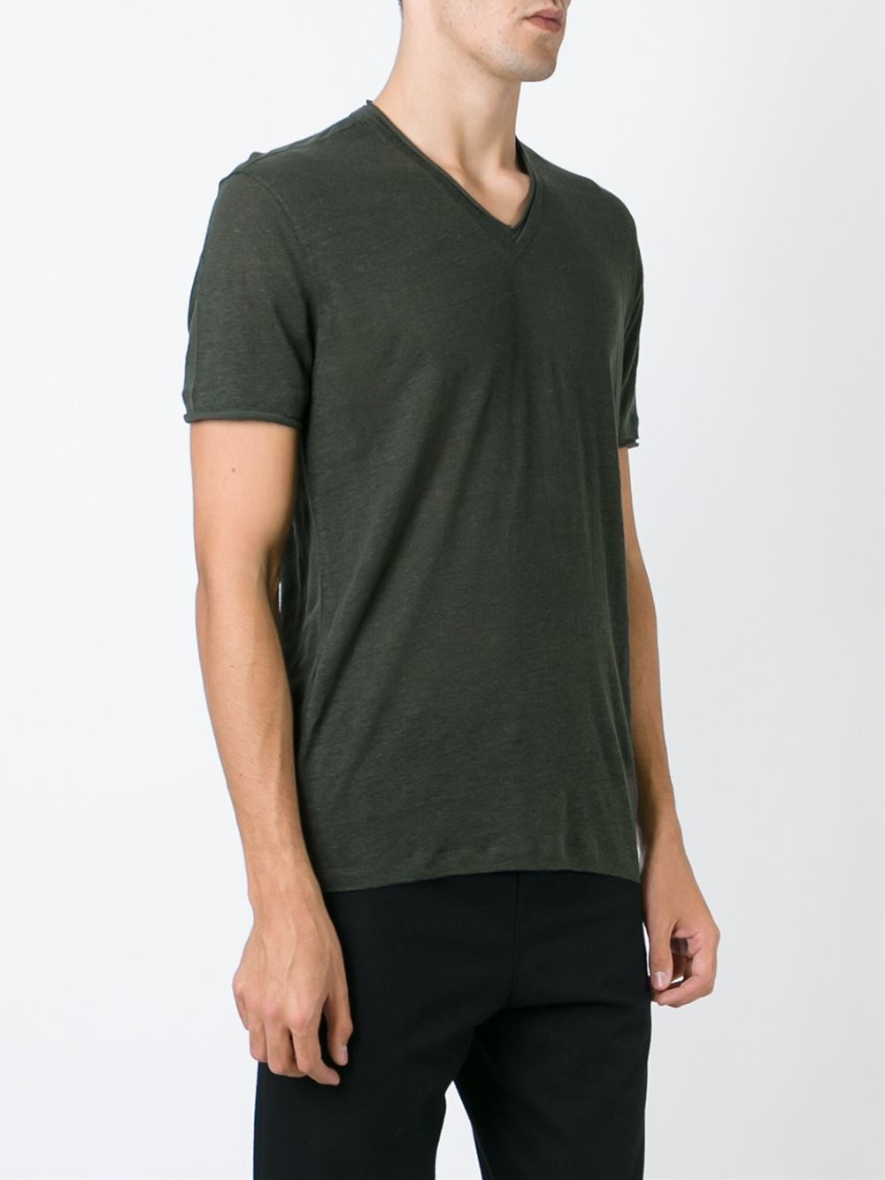 John varvatos V-neck Linen T-shirt in Green for Men | Lyst