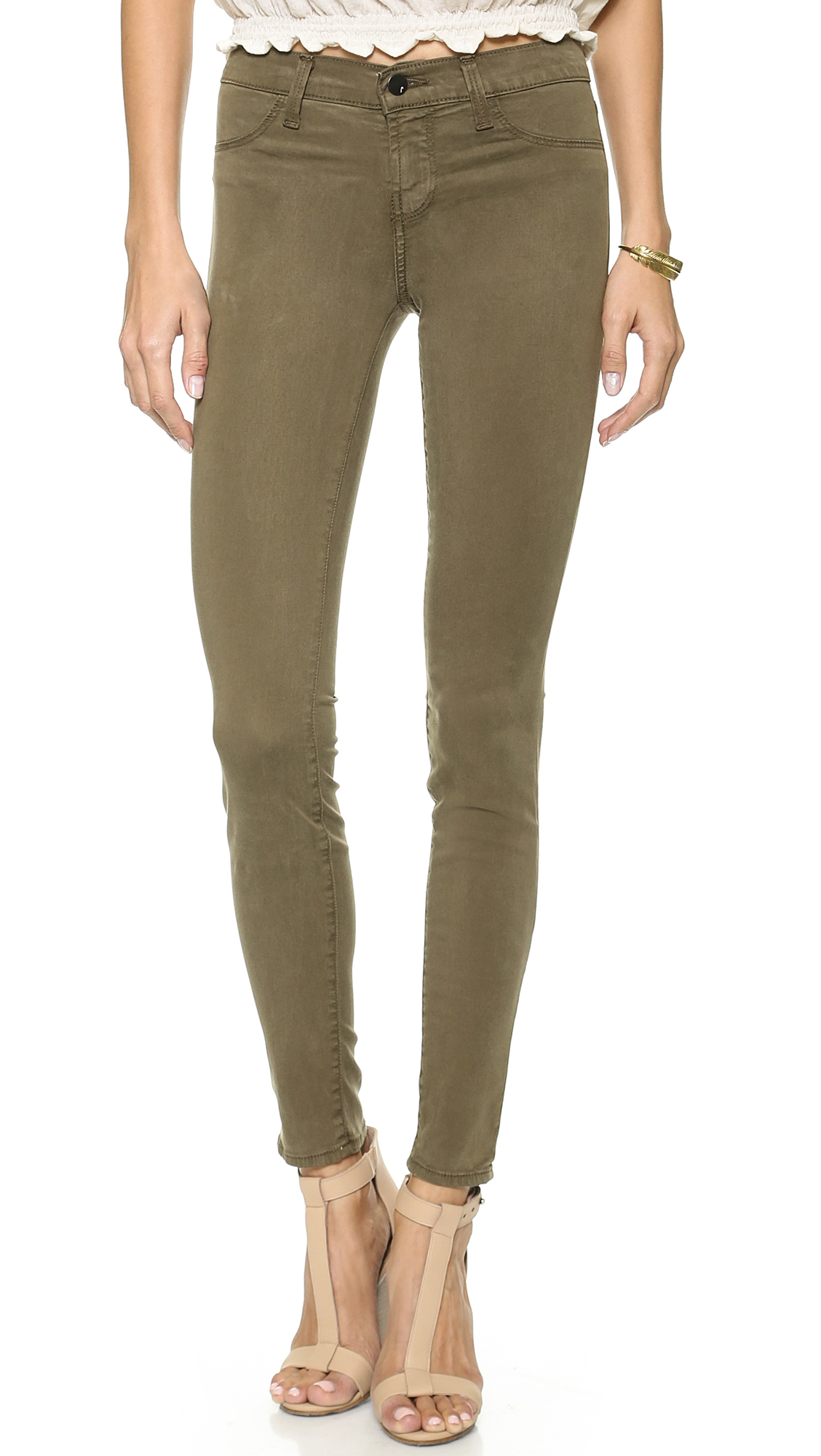 Lyst - J Brand 485 Mid Rise Super Skinny Jeans in Green