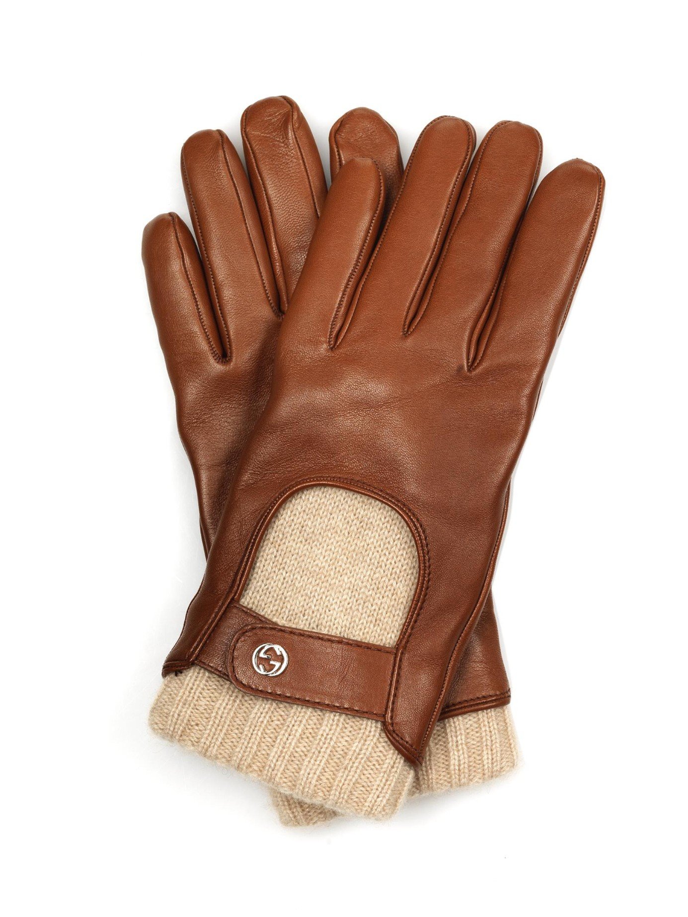 Lyst Gucci Leather And Cashmere Gloves in Brown for Men