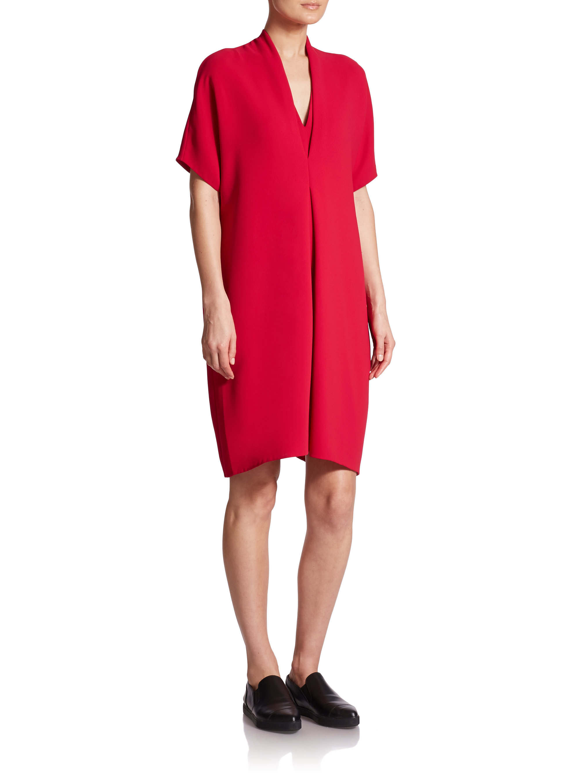Lyst - Vince Double V-neck Shift Dress in Red