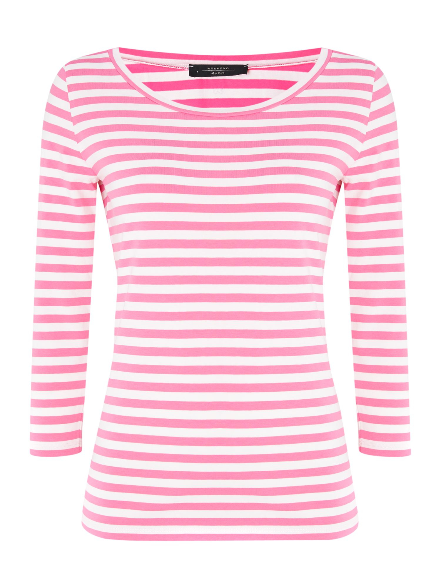 Weekend By Maxmara Three Quarter Sleeve Striped Top in Pink (Hot Pink ...