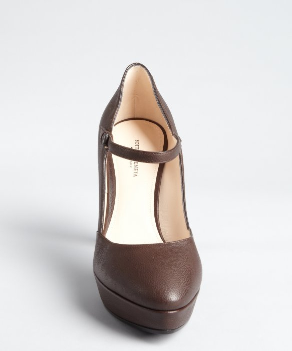 Lyst - Bottega Veneta Espresso Pebbled Leather Mary Jane Platform Heels in Brown