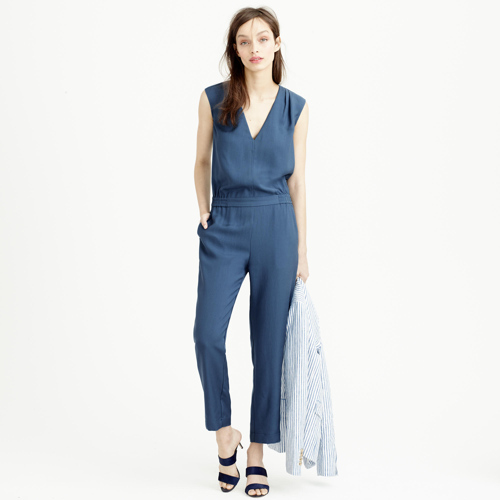 J.crew Drapey Oxford Crepe V-neck Jumpsuit in Blue (naples blue) | Lyst