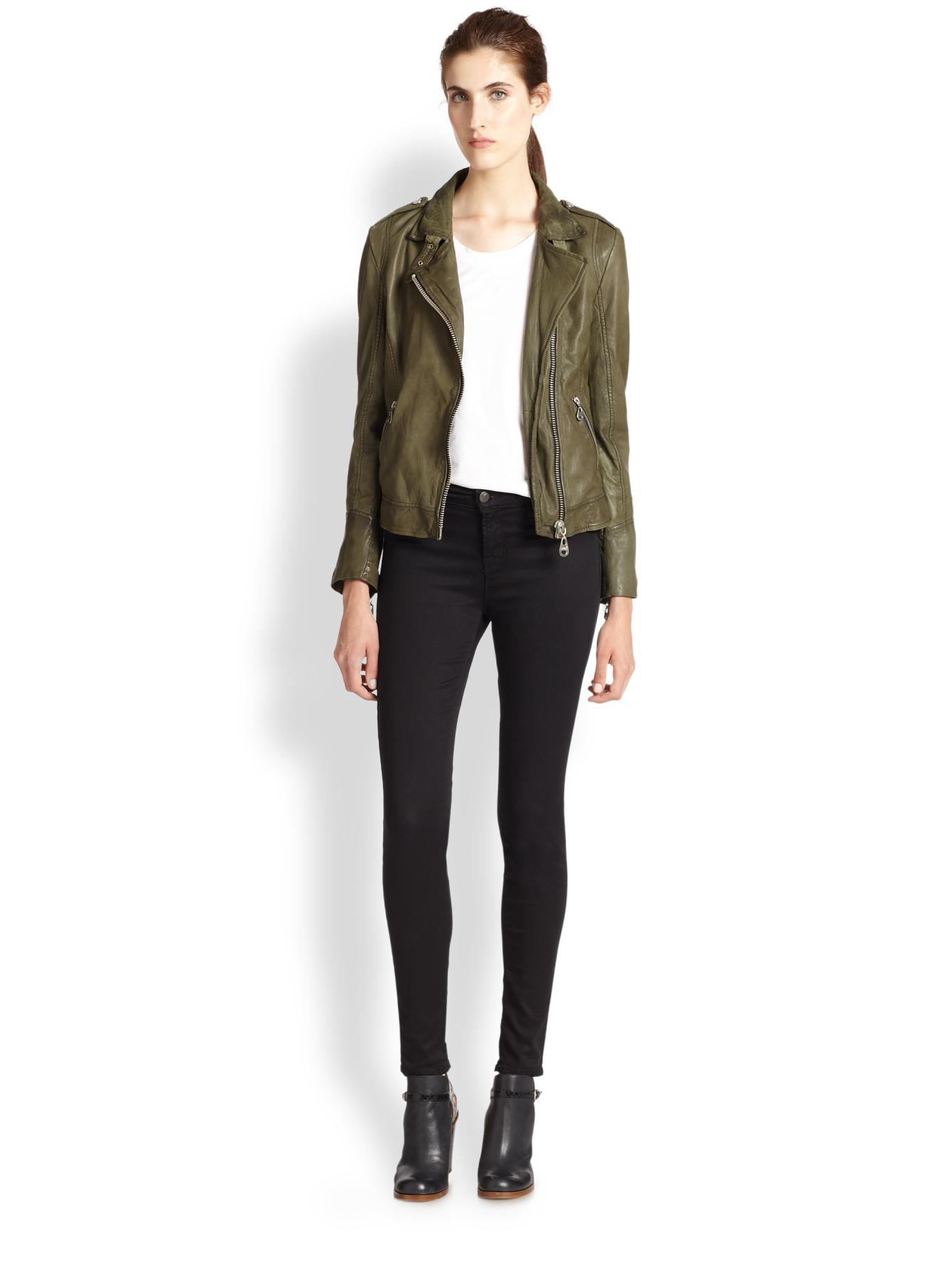 Doma Leather Moto Jacket In Green Lyst Gallery