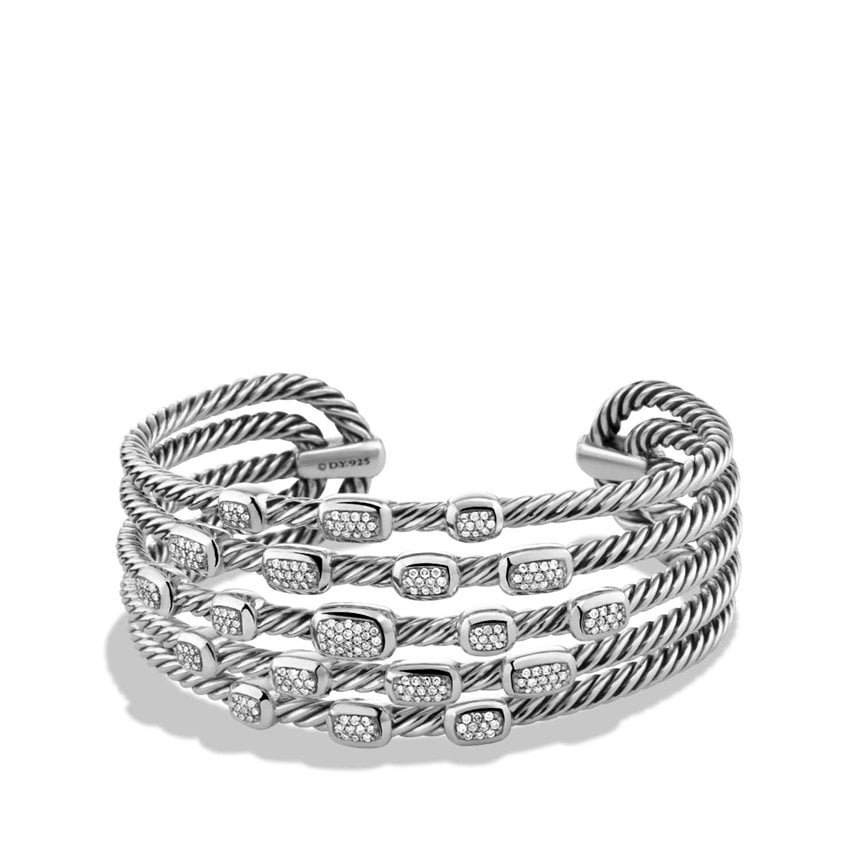 David yurman Confetti Wide Cuff Bracelet with Diamonds in Silver | Lyst