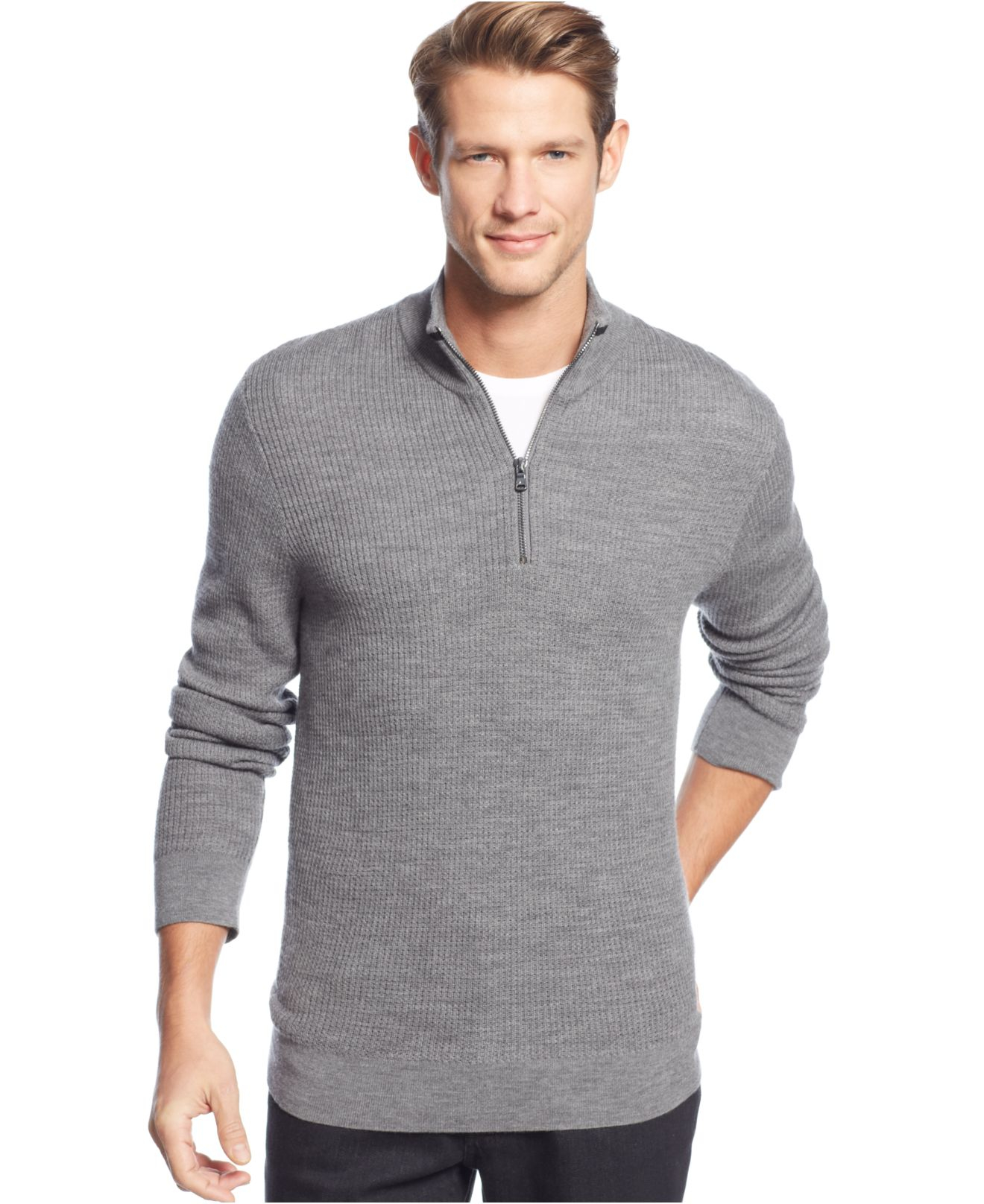 Michael kors Tipped Thermal Quarter-Zip Sweater in Gray for Men | Lyst