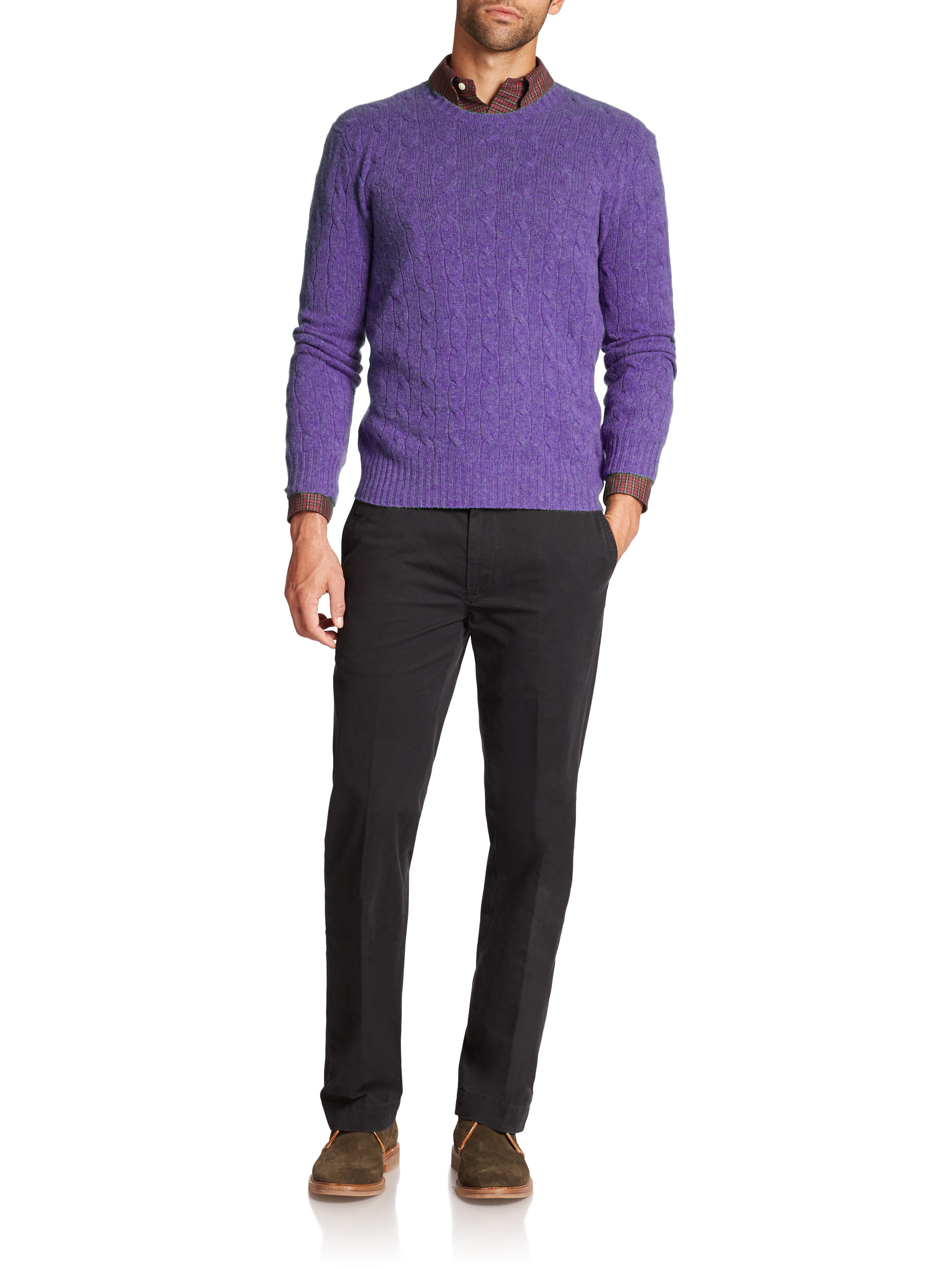 Polo ralph lauren Cable-knit Cashmere Sweater in Purple for Men | Lyst