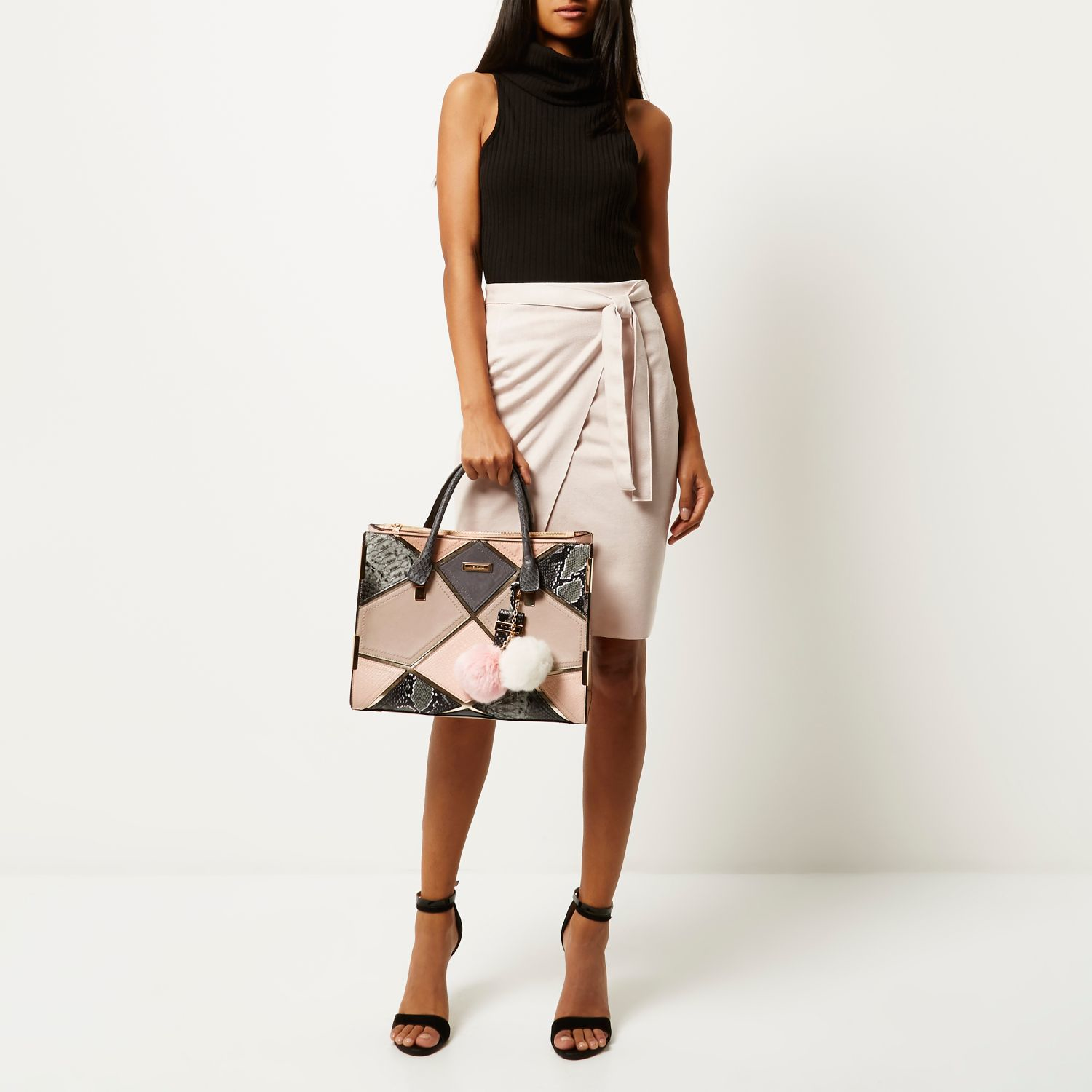River Island Patchwork Faux Leather Tote In Gray Lyst Gallery