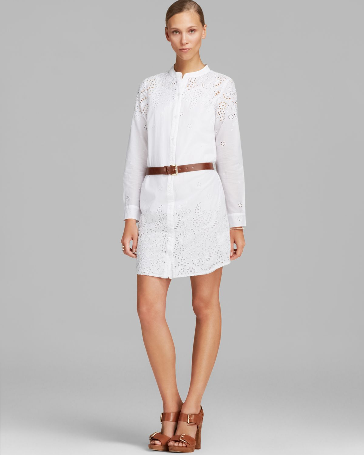 Lyst Michael Michael Kors Eyelet Shirt  Dress  in White 