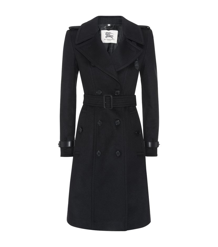 Burberry Dunington Leather Trim Wool Cashmere Trench Coat in Black | Lyst