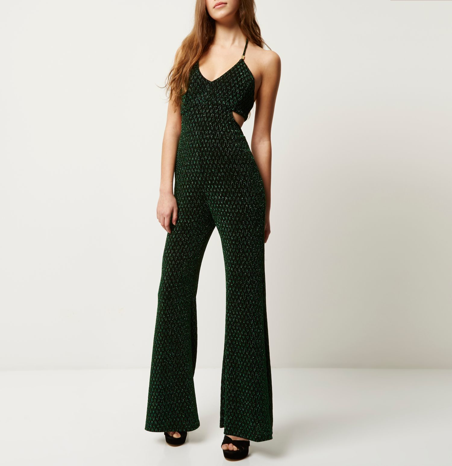 River Island Metallic Green Halter Neck Jumpsuit in Green Lyst