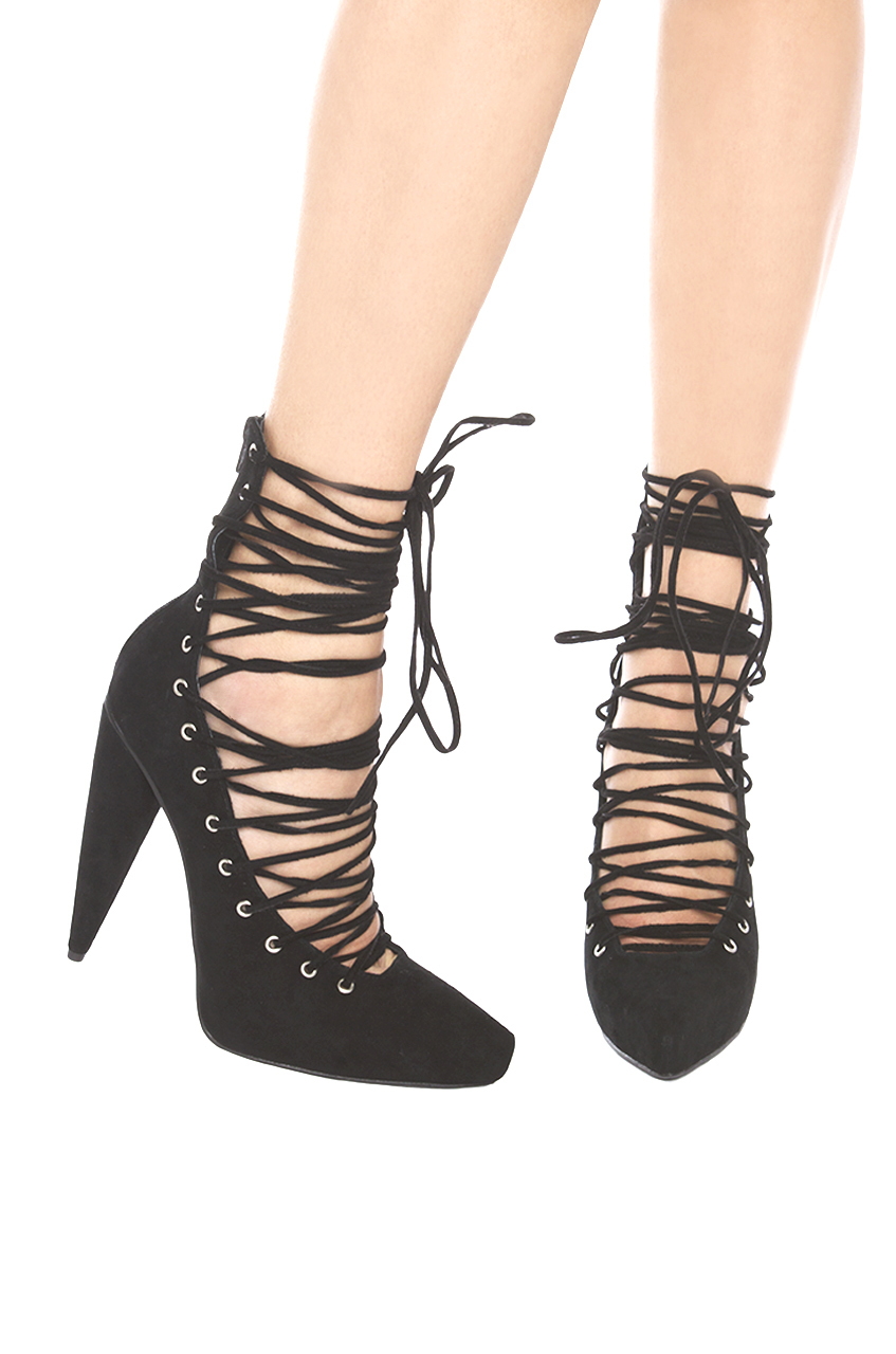 Lyst Jeffrey Campbell Medora Corset Lace Up Vamp Heels Black Suede