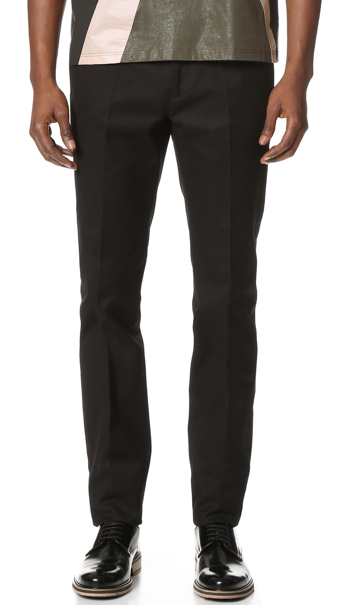 Lyst - Calvin Klein Exact Compact Cotton Twill Slim Fit Pants in Black ...
