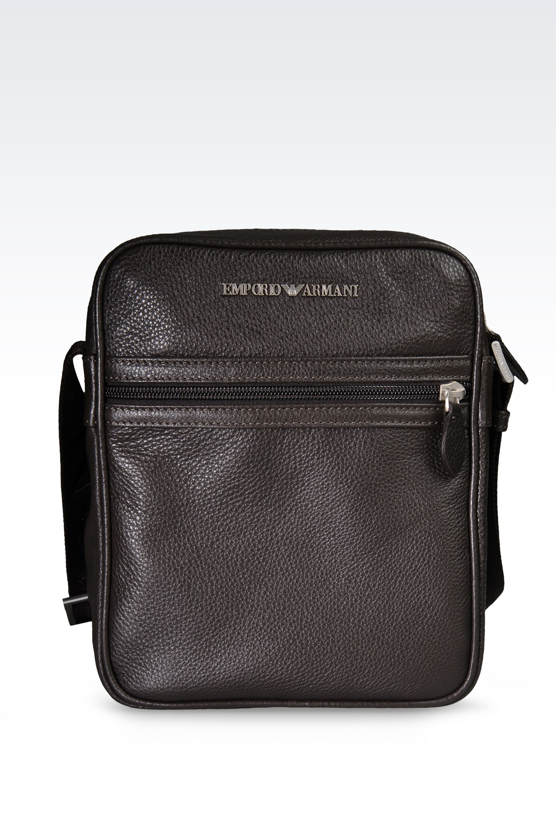 Emporio Armani Shoulder Bag In Tumbled Calfskin in Dark Brown (Brown ...