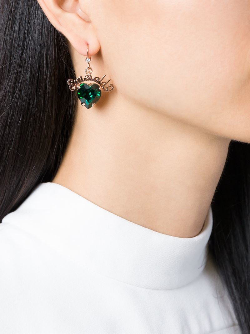 Lyst Mawi Emerald Slogan Heart Earrings In Green Gallery