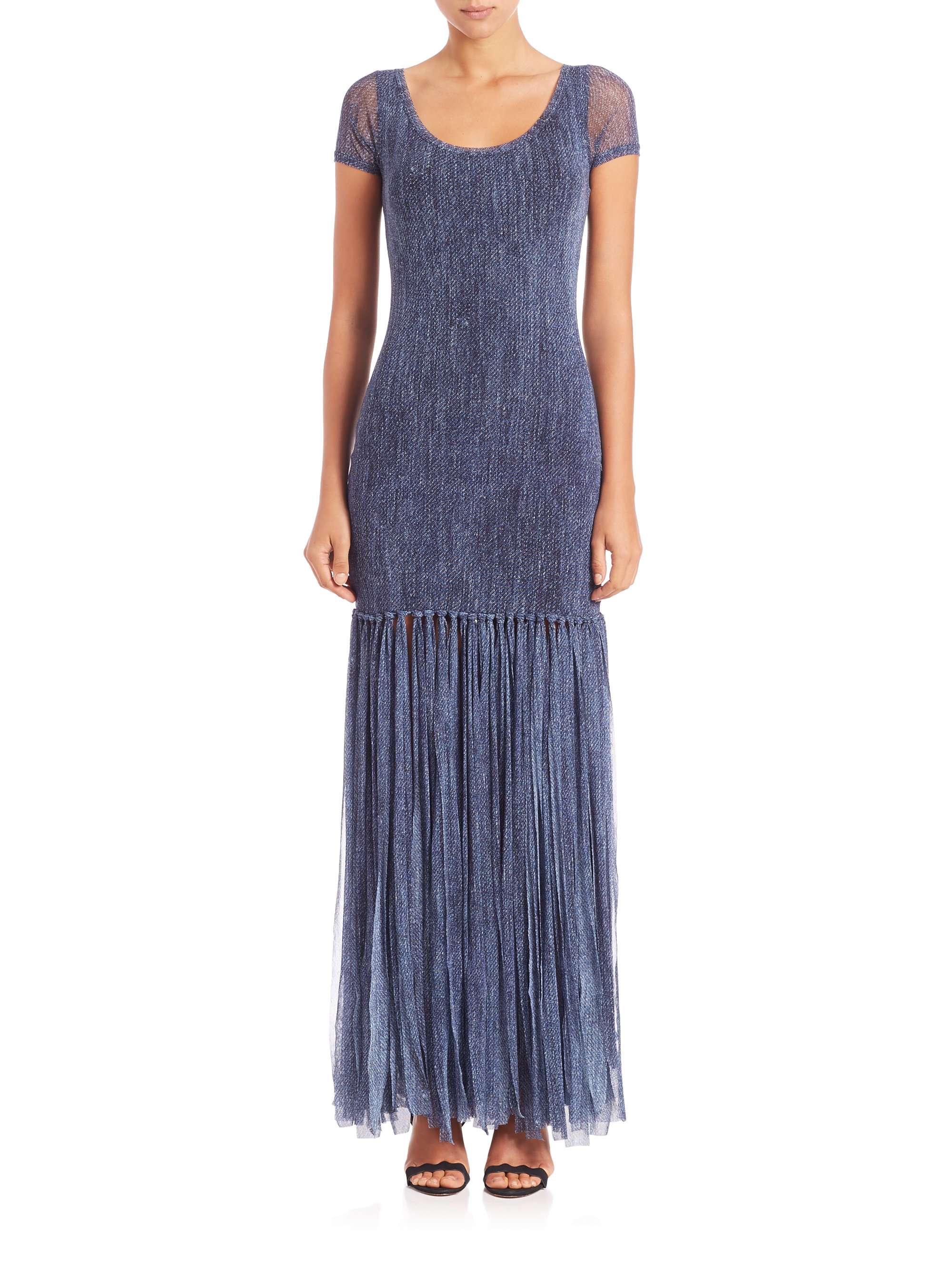 Lyst - Fuzzi Denim-print Maxi Dress in Blue