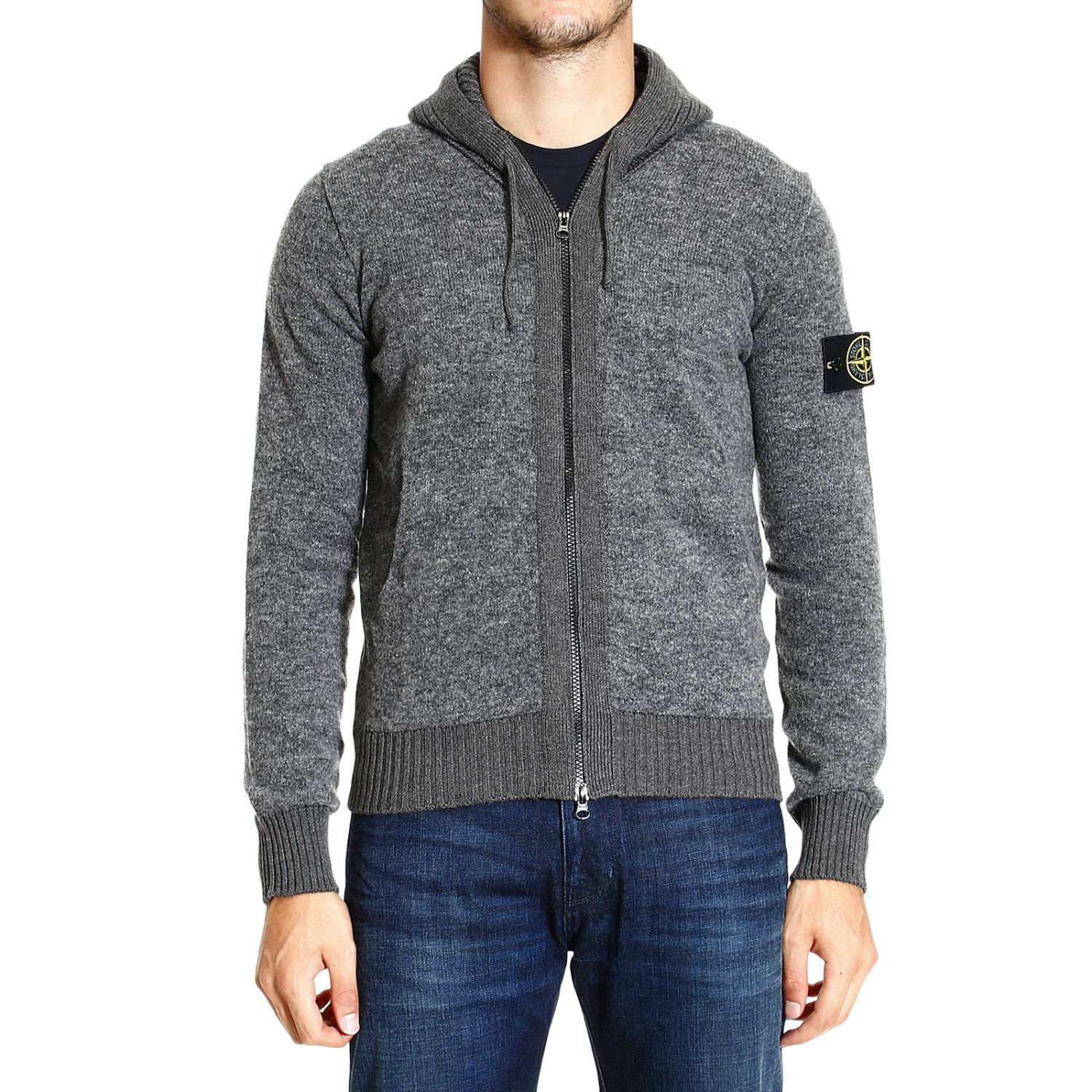 Stone Island Sweater Wool Garzata Cardigan Full Zip Hood in Gray for ...