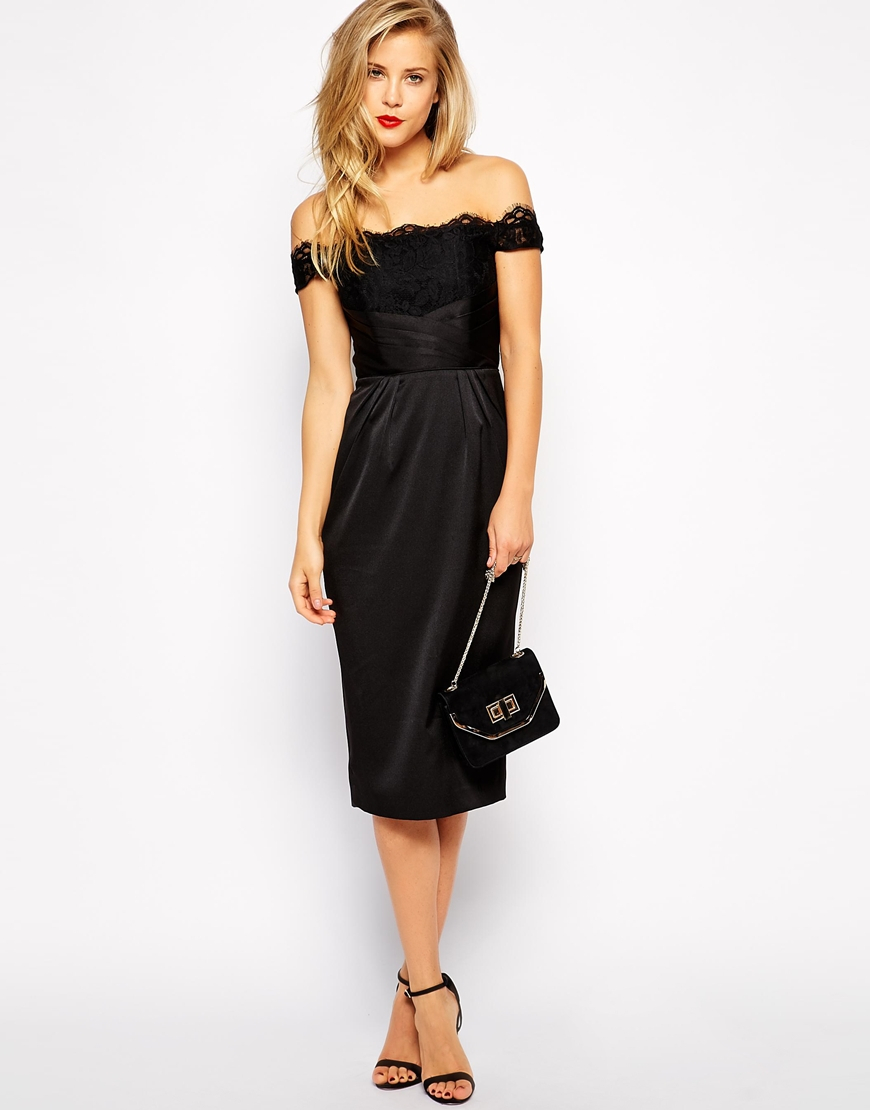 Lyst - Asos Lace Panel Wrap Dress in Black