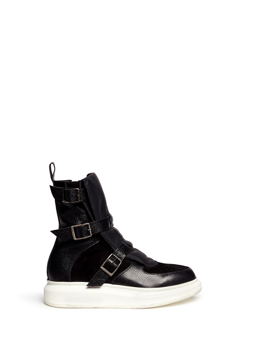 Lyst - Alexander Mcqueen Buckle Strap Leather Suede Boots in Black for Men