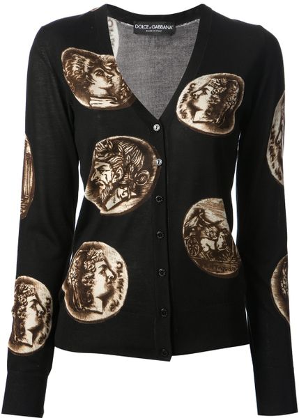 Dolce & Gabbana Ancient Coin Print Cardigan in Brown (black) | Lyst