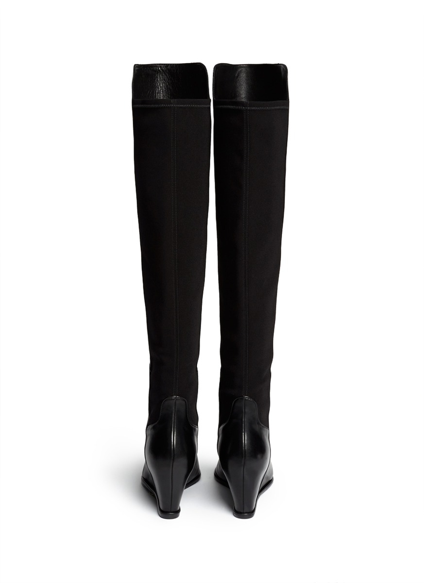 stuart weitzman semi elastic back leather boots in black stuart weitzman semi elastic back leather boots in black