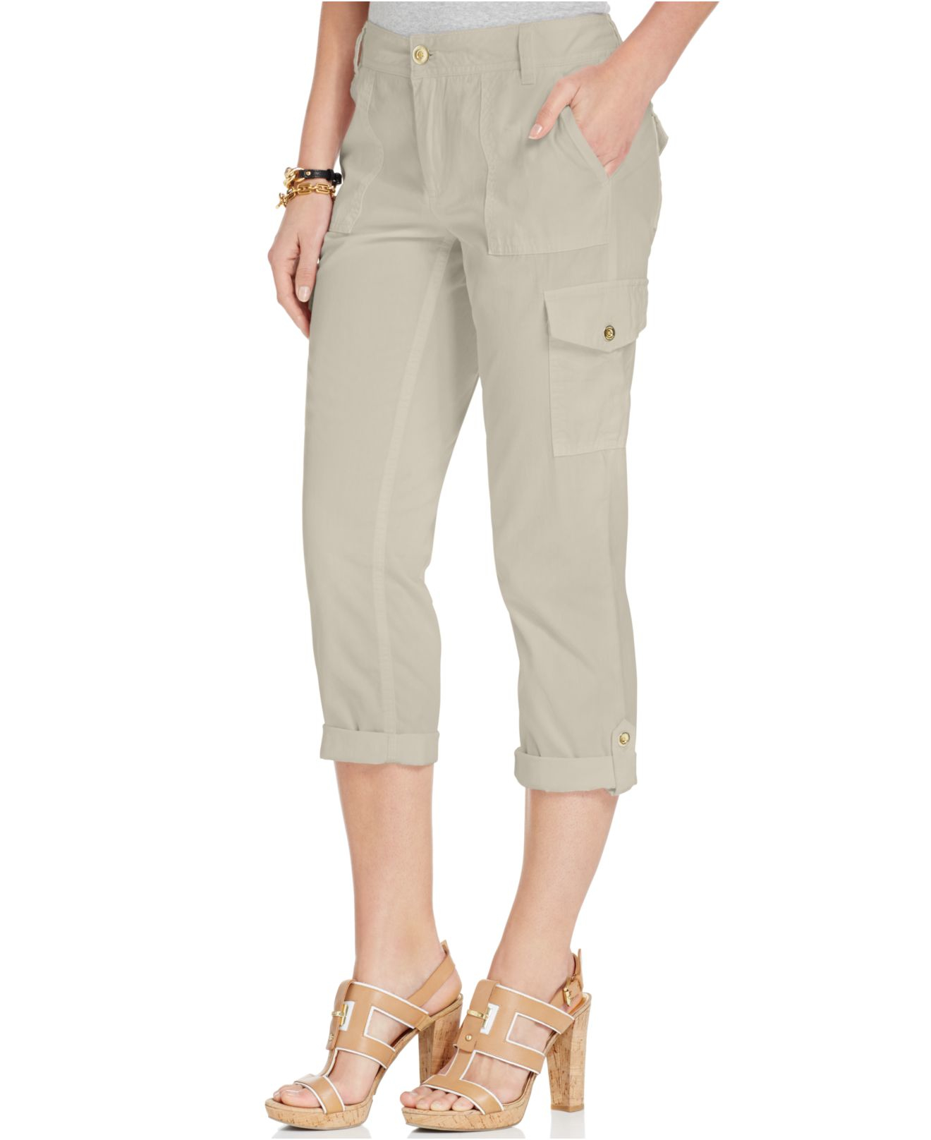 Lyst - Tommy Hilfiger Cropped Roll-tab Cargo Pants in Natural