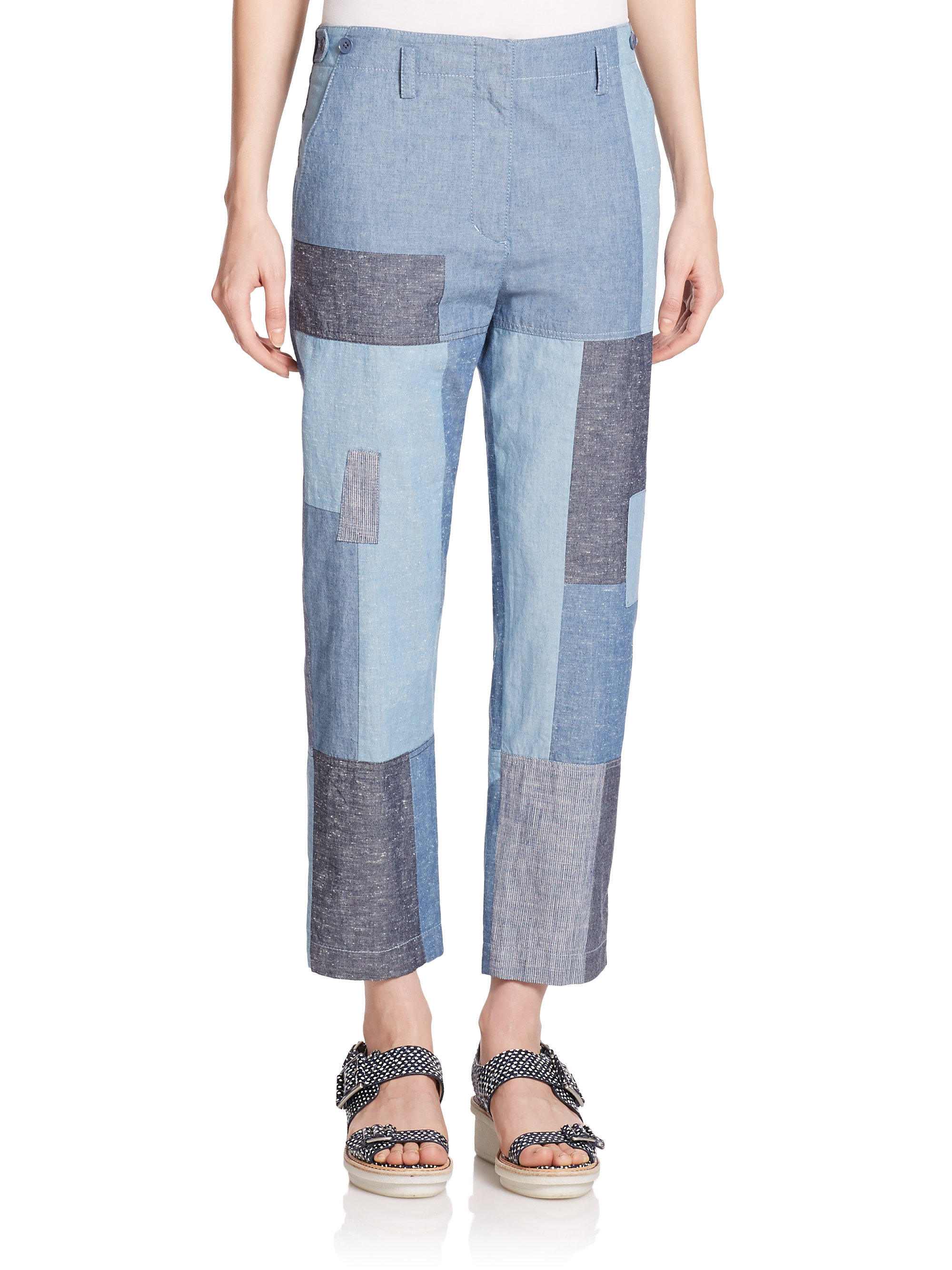 3.1 phillip lim Cotton Patchwork Pants in Blue (jean multi) | Lyst