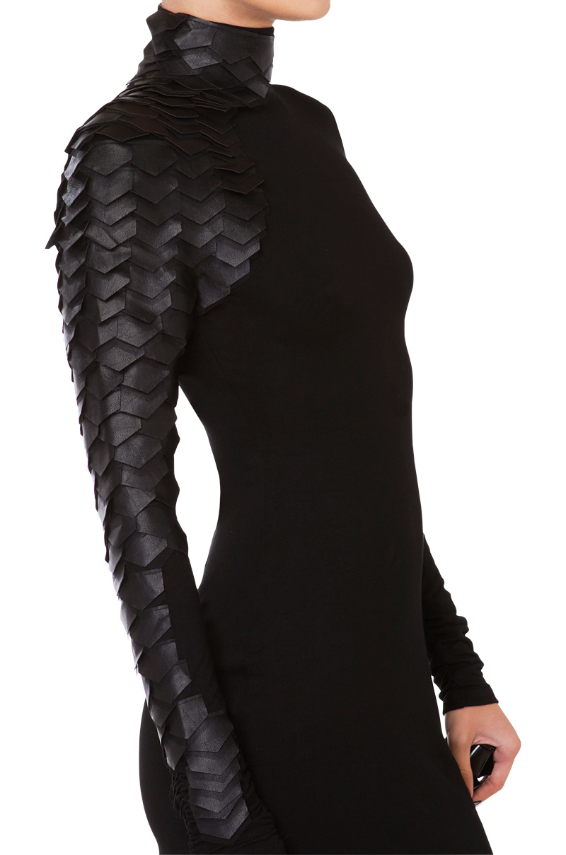 Lyst - Gracia Slither Black Scale Mini Dress in Black