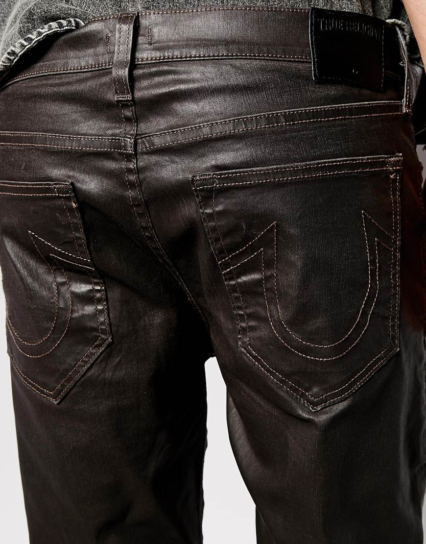 True Religion Jeans Rocco Slim Fit Leather Look Coated in Black for Men