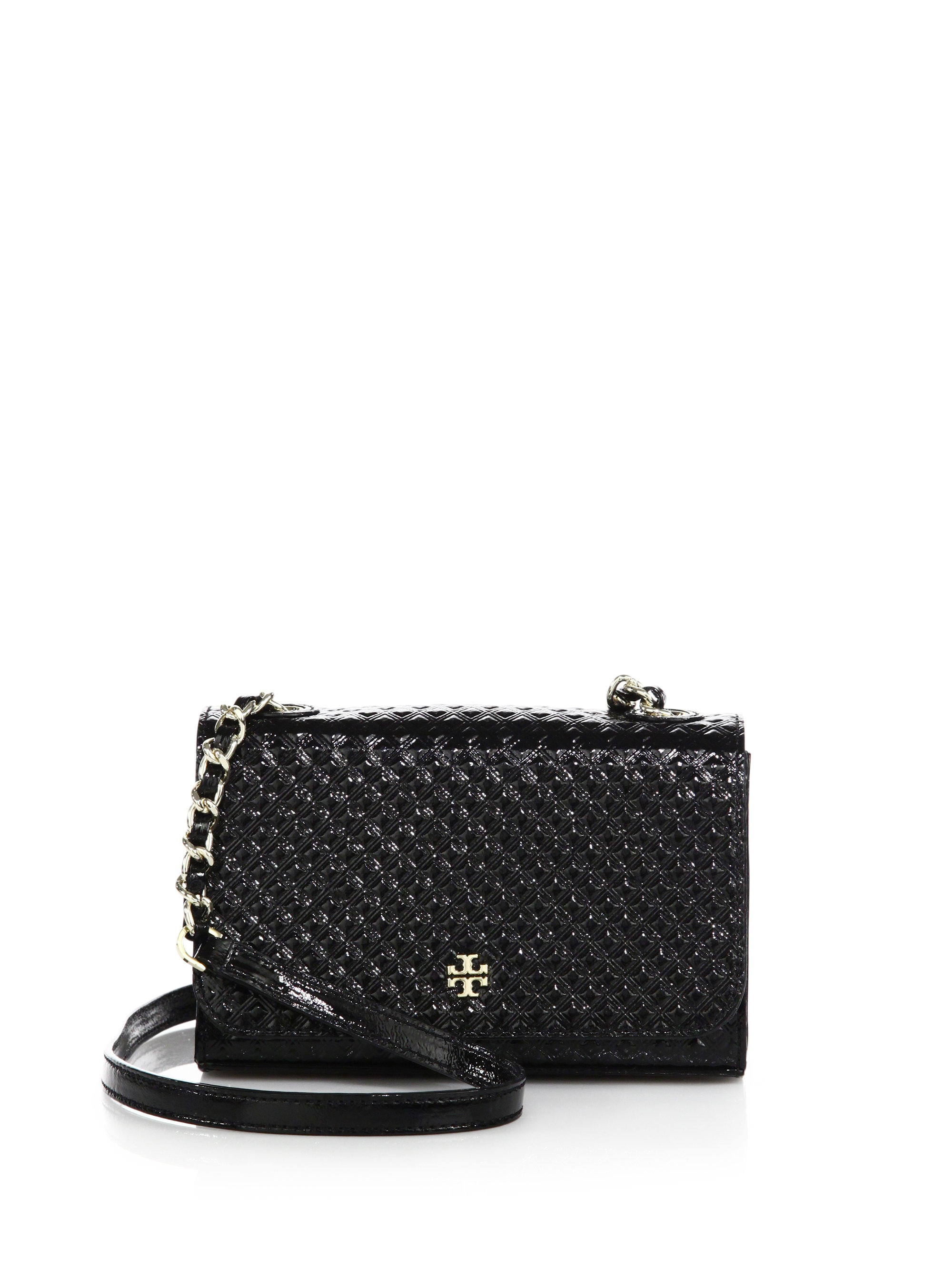 Tory burch Marion Shrunken Embossed Patent Leather Crossbody Bag in ...