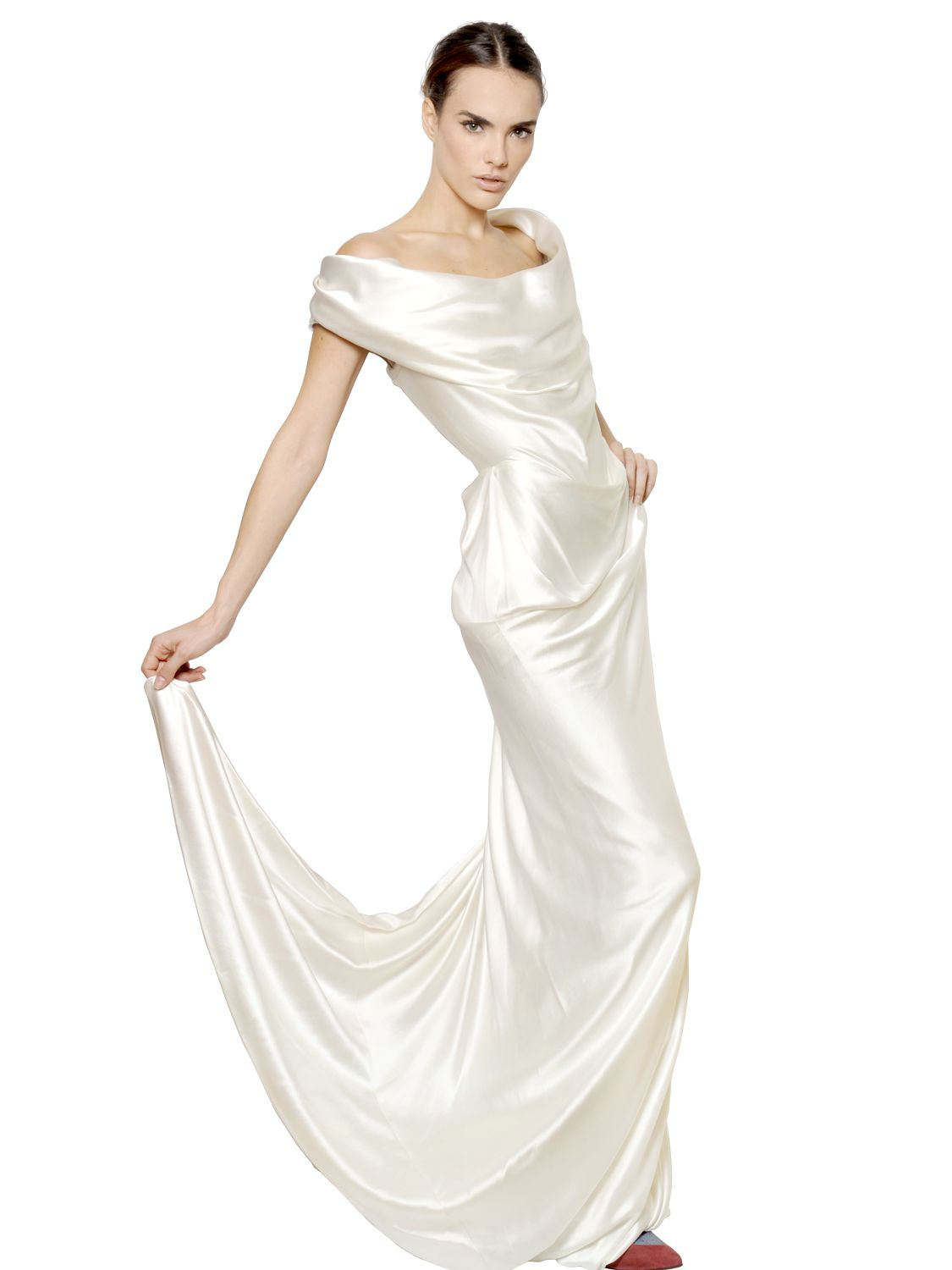 Lyst - Vivienne Westwood Draped Heavy Silk Satin Long Dress in White