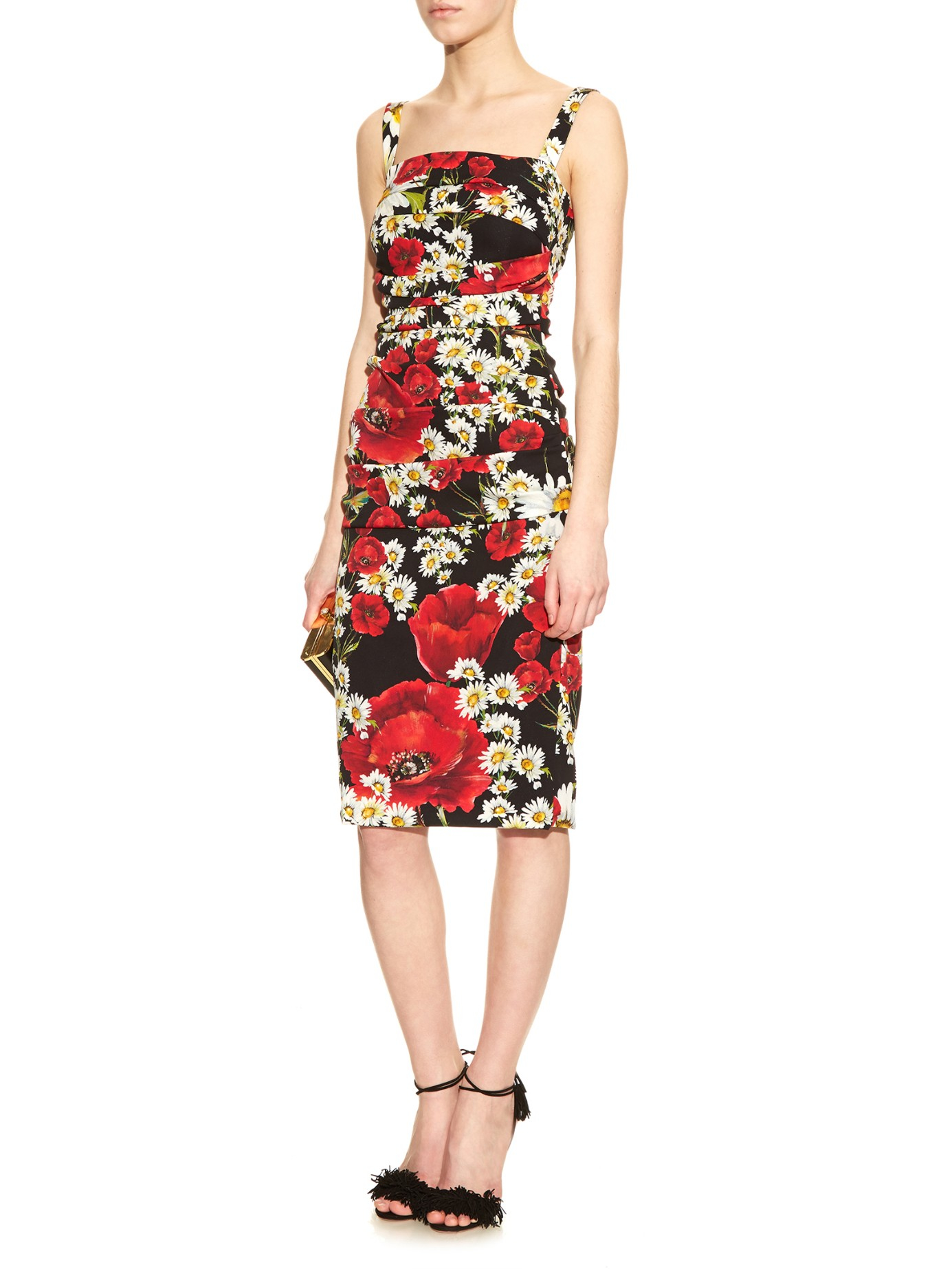 Lyst - Dolce & gabbana Floral-print Ruched Silk Dress in Red