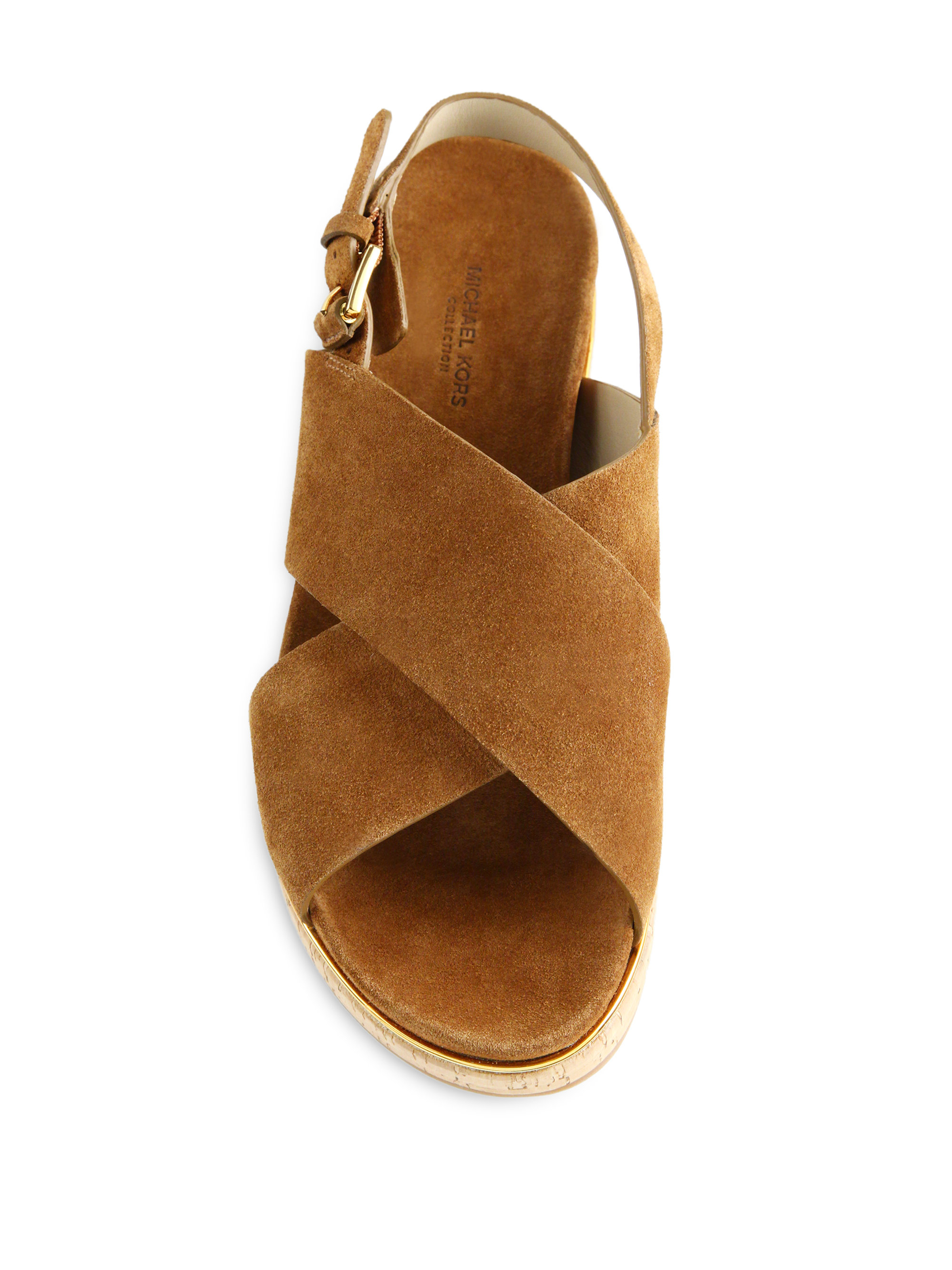 Michael Kors Halle Leather Crisscross Flat Sandals in Brown Lyst