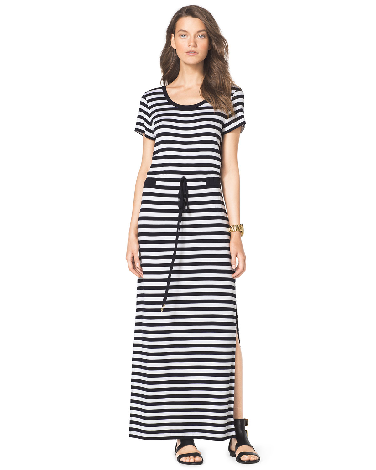 Lyst - Michael Kors Striped Drawstring Maxi Dress in Blue