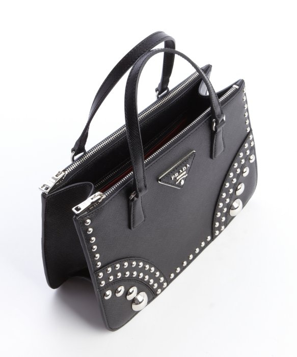 Prada Black Saffiano Leather Studded Top Handle Bag in Black | Lyst  