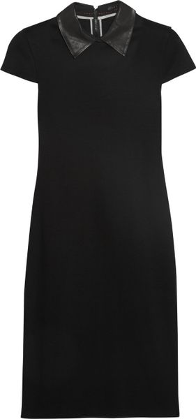 Alice + Olivia Leather trimmed Stretch-jersey Dress in Black | Lyst
