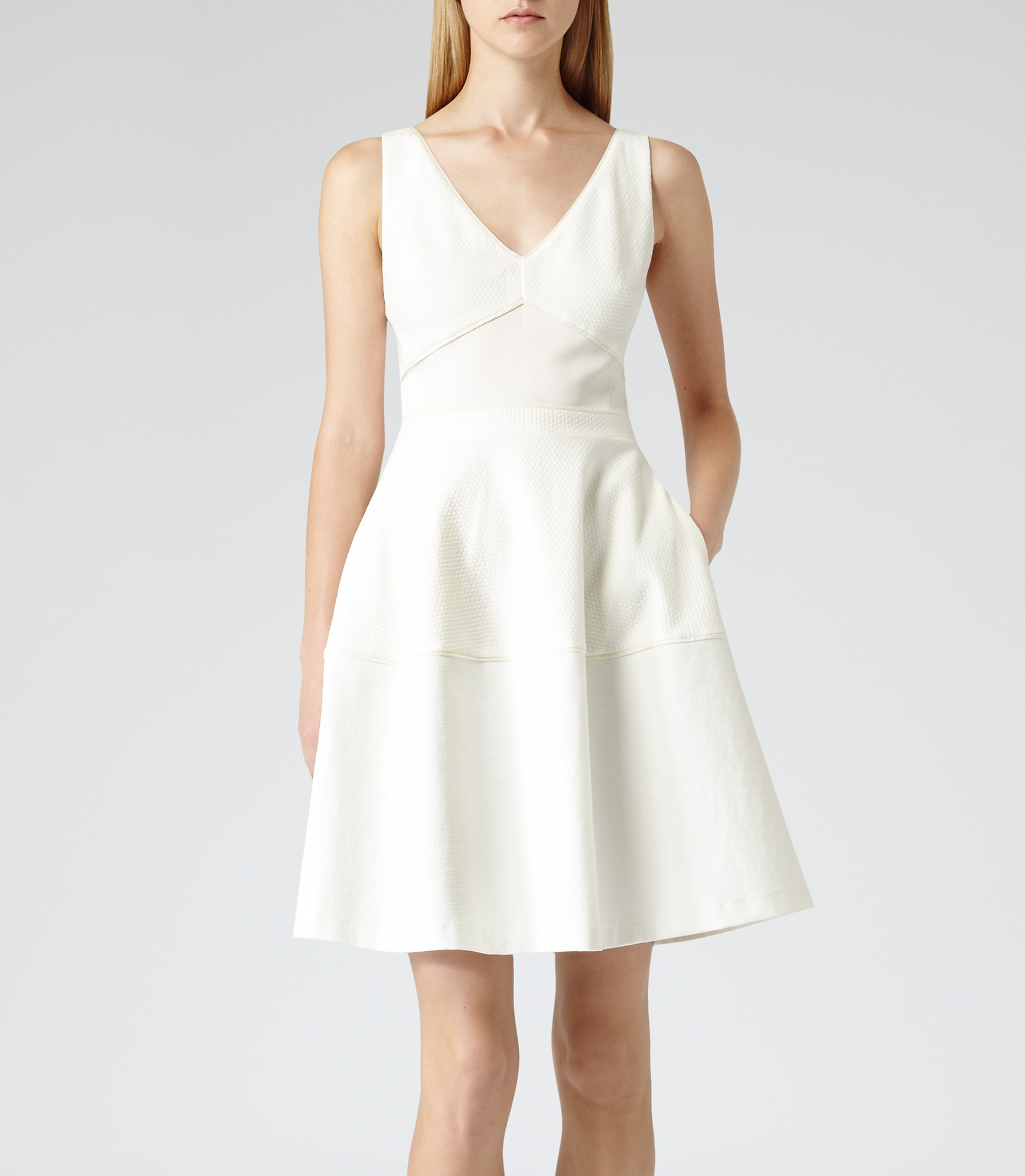 Lyst - Reiss Natalia Panel Fit And Flare Dress in White