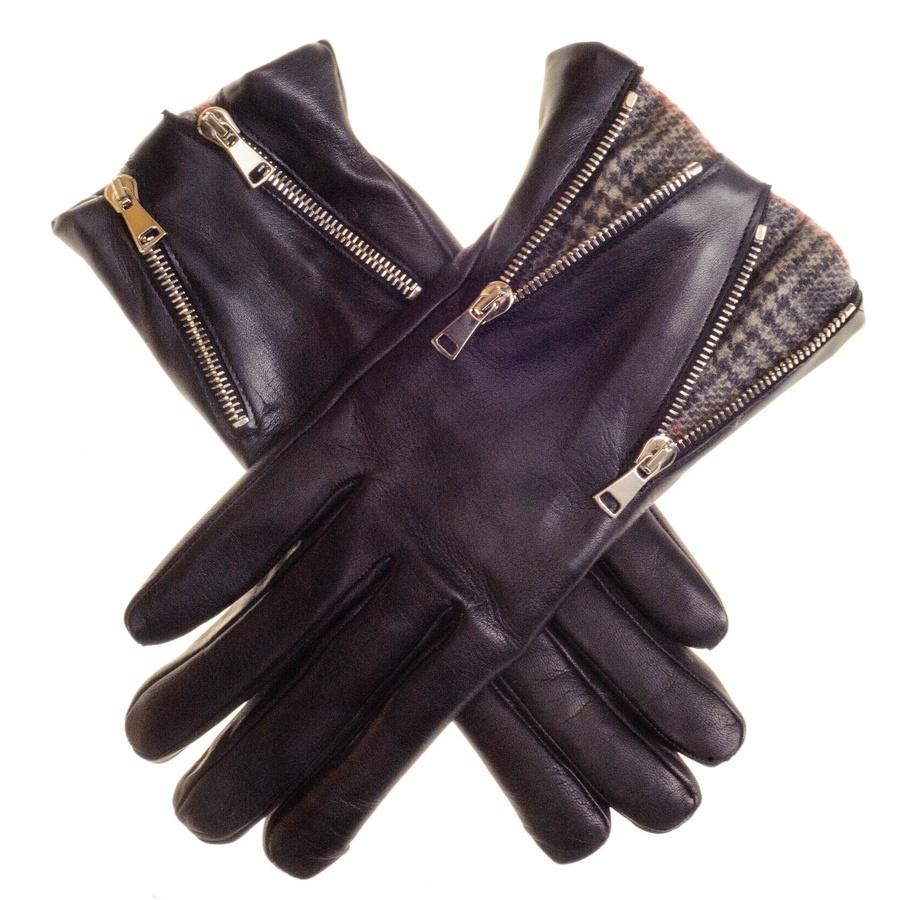 Lyst Black.Co.Uk Double Zip Black Leather Gloves Cashmere Lined