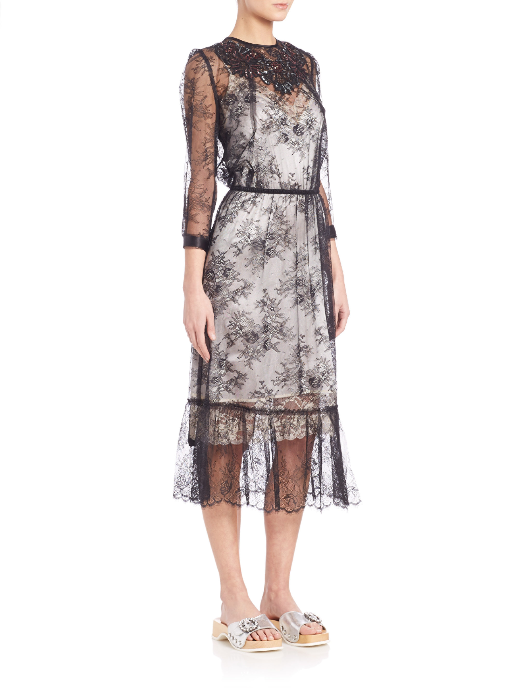 Lyst - Marc Jacobs Embellished Lace Dress in Black