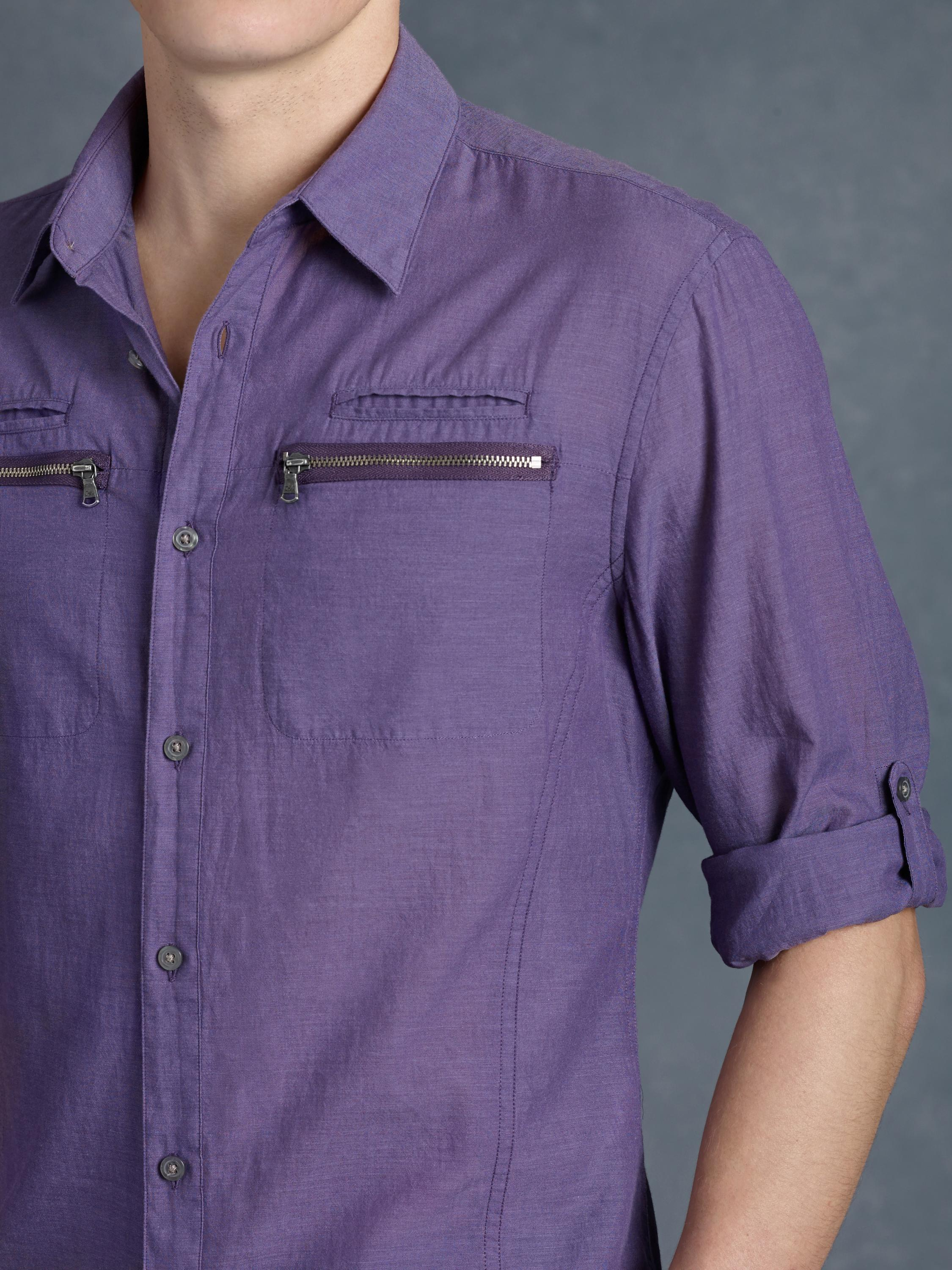 John varvatos Zipper Pocket Sport Shirt in Purple for Men | Lyst