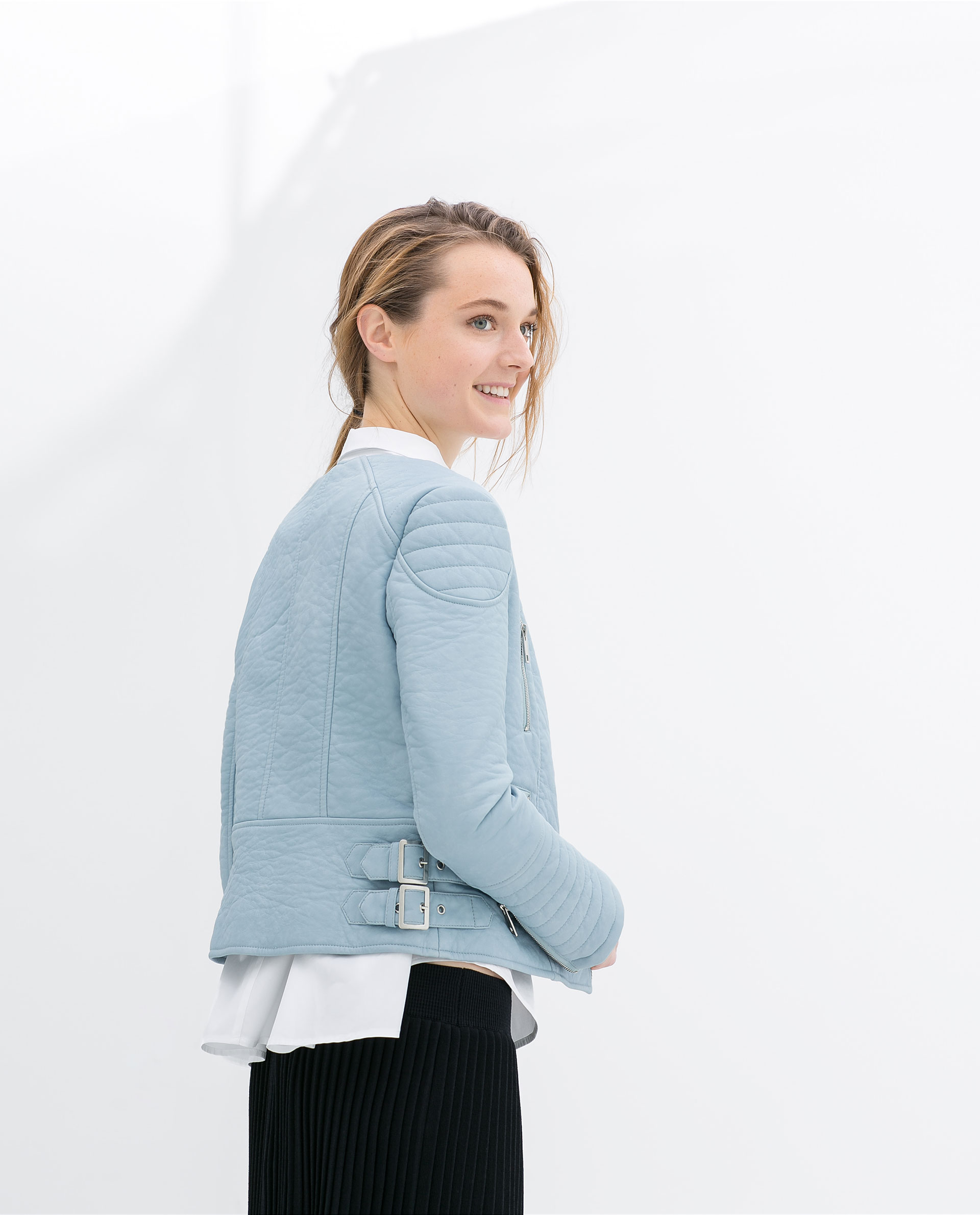 Zara Pastel Coloured Faux Leather Zip Jacket In Blue Lyst Gallery