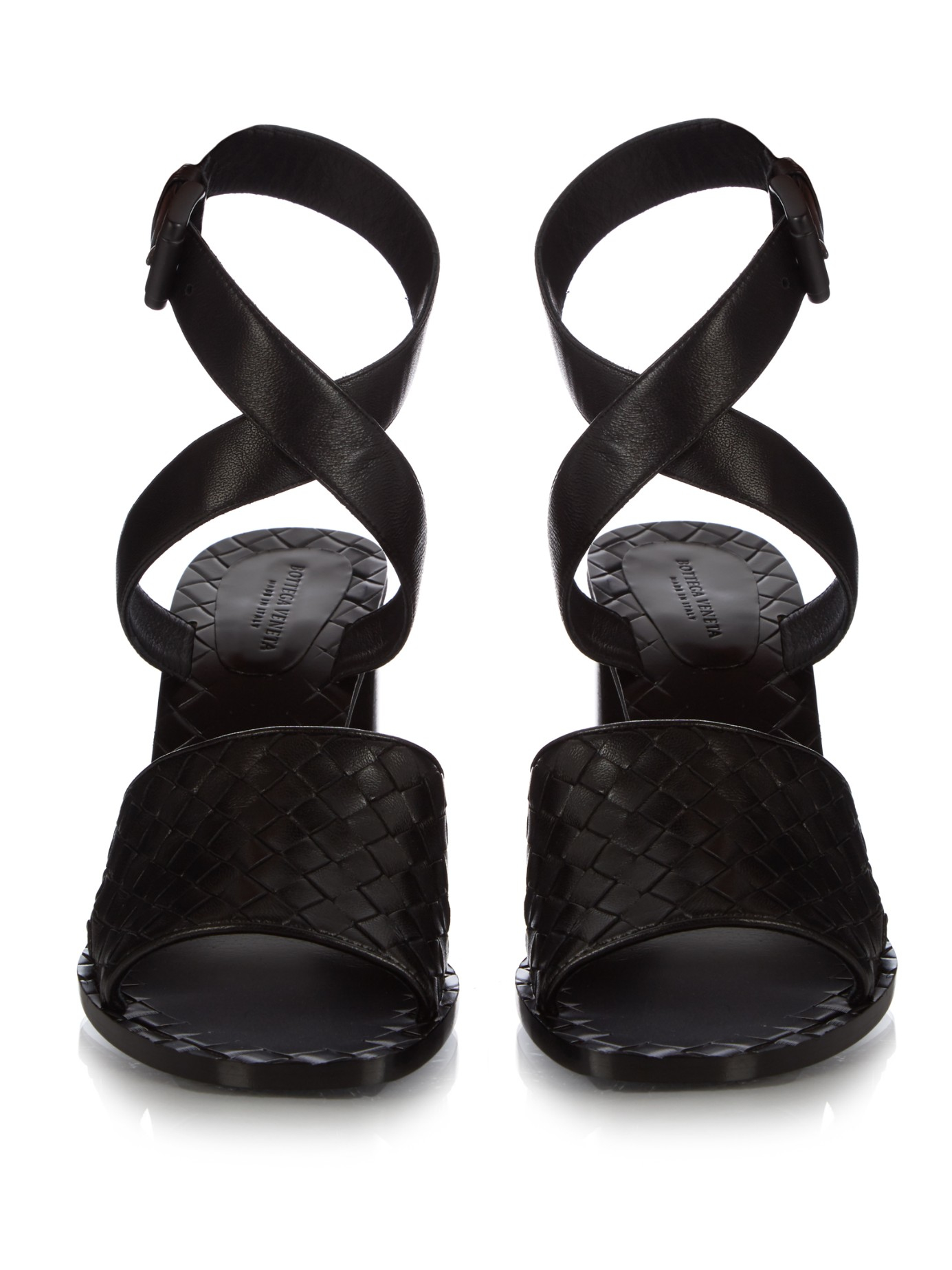 Bottega veneta Intrecciato Block-heel Leather Sandals in Black | Lyst