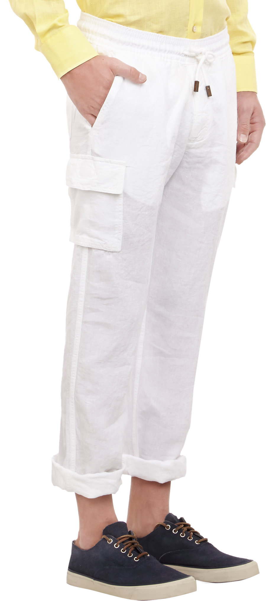 white linen cargo trousers