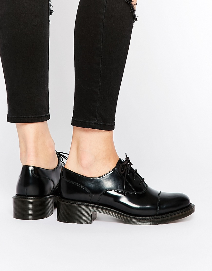 Lyst - Dr. Martens Adelaide Henrietta Black Oxford Kitten Heel Shoes in ...